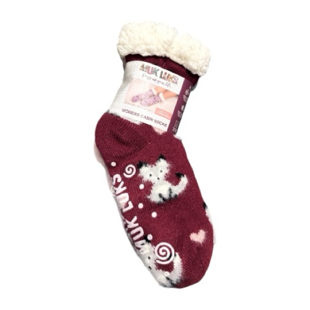 Muk Luks 2 Pair Pack Women's Burgundy Cabin L/XL Shoe Size 8-10
